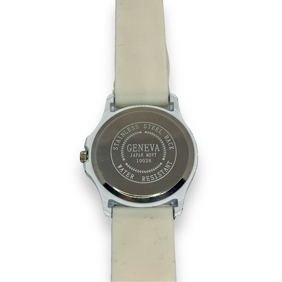 Geneva Jelly Gel Silicone Band Watch w. Rhinestone Face in Cream & White - Picture 4 of 8